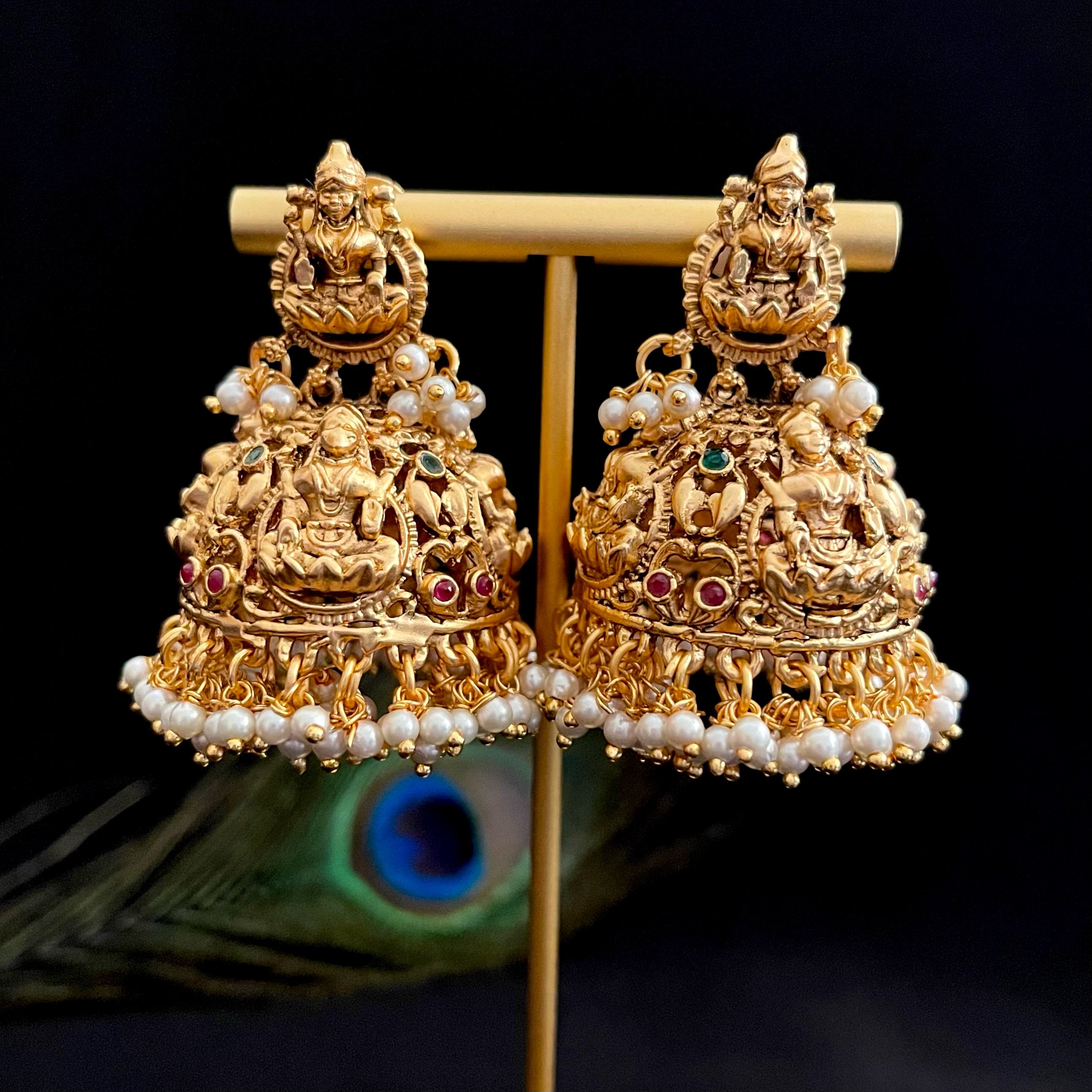 Antique gold lakshmi on sale jhumkas