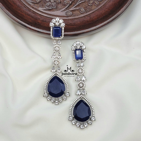 Dark Blue & White AD Zircon Victorian Earring