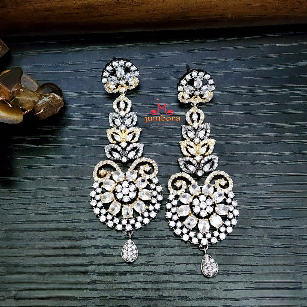 Dual Tone White AD Zircon Victorian Earring