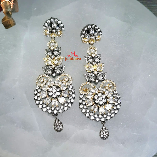 Dual Tone White AD Zircon Victorian Earring