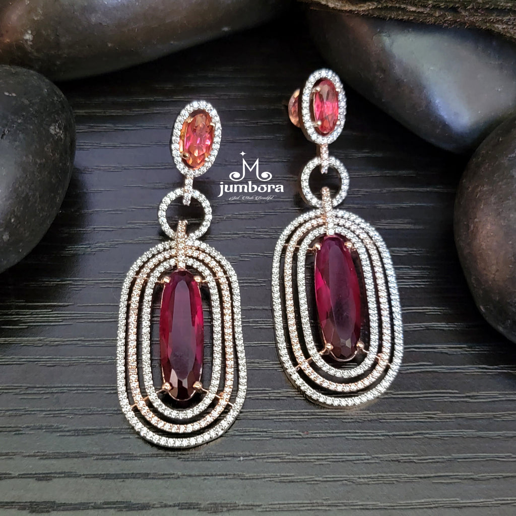 Rosegold Burgandy Red & White AD Zircon Earring