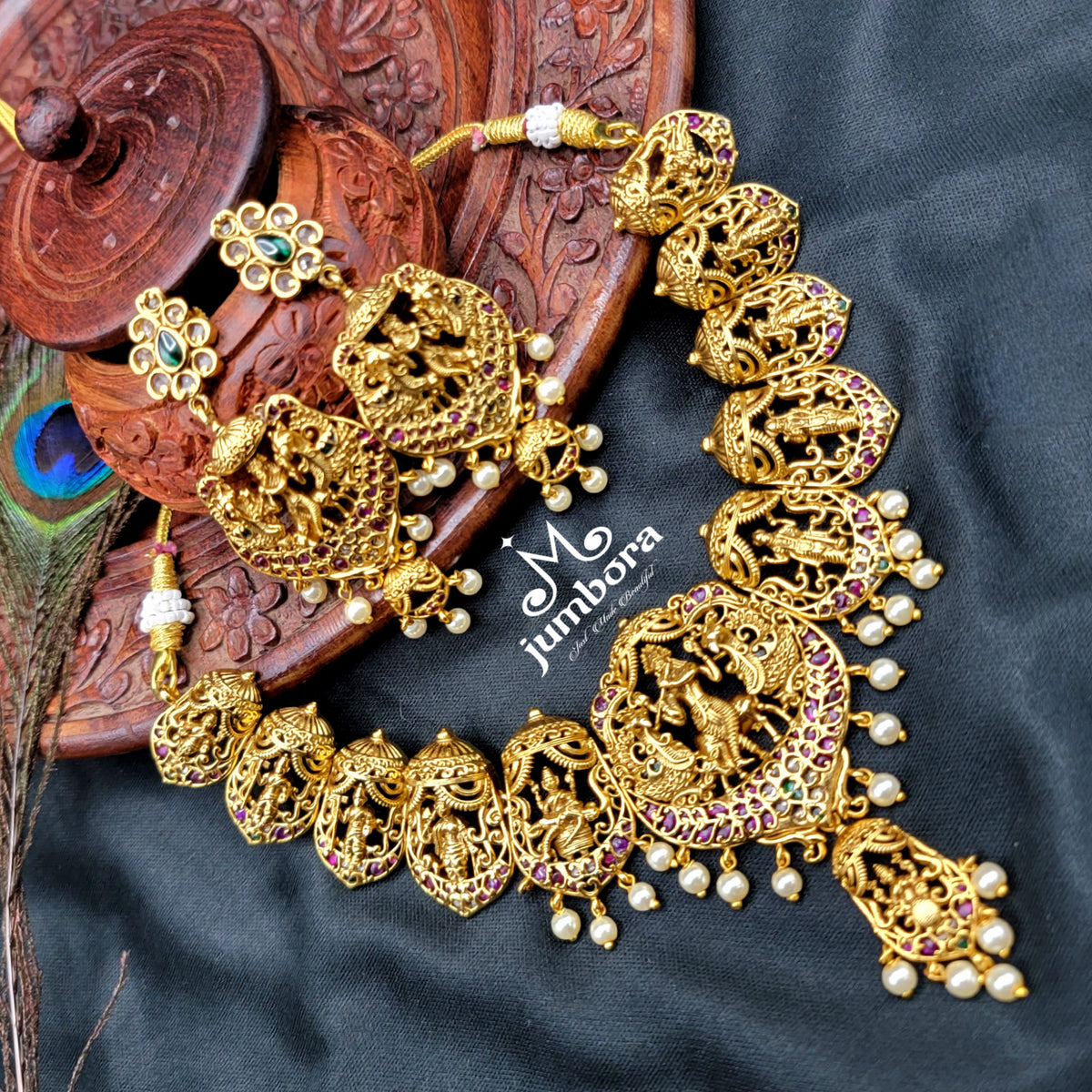 Dasavatharam Necklace Brass Temple Jewelry Set – Jumbora