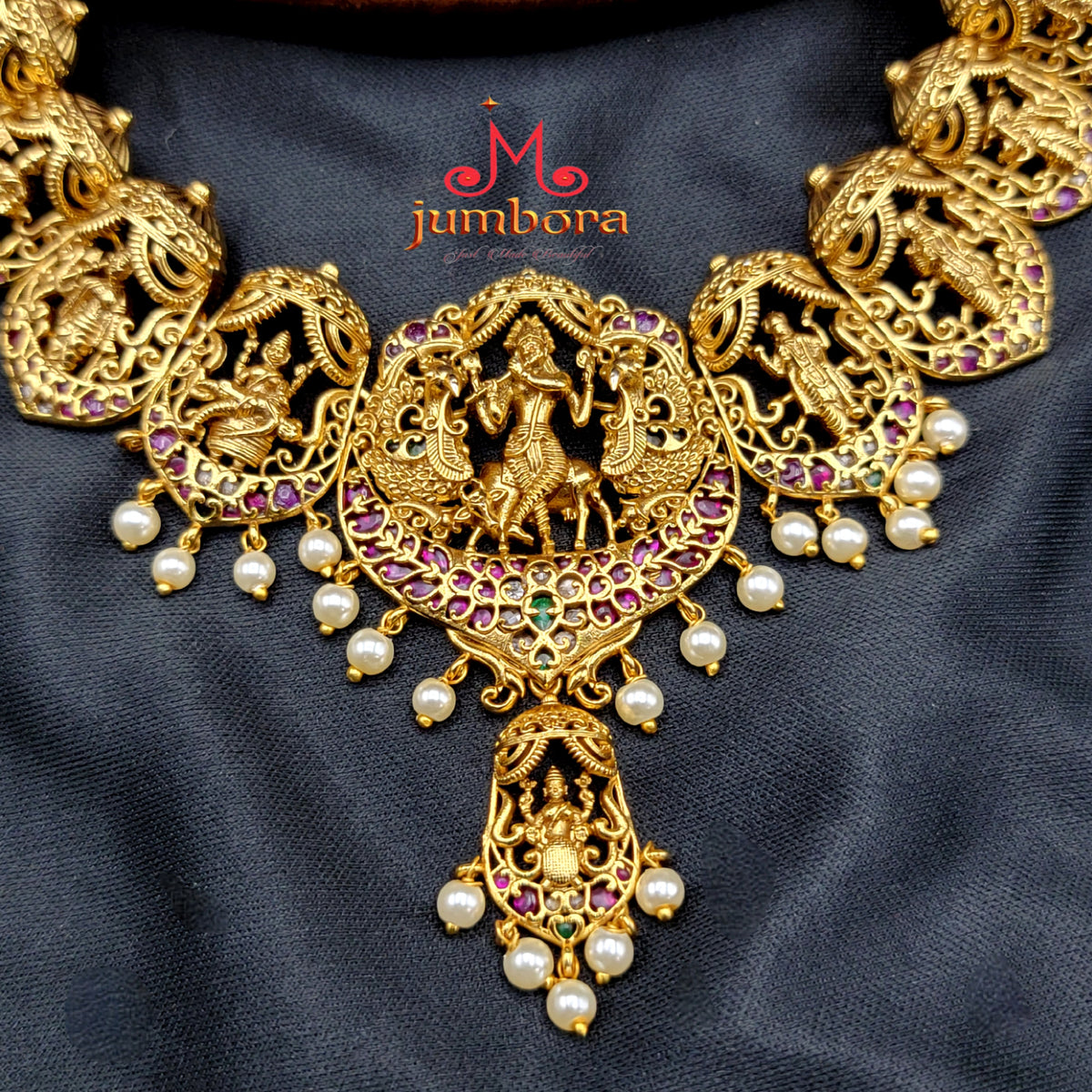 Dasavatharam Necklace Brass Temple Jewelry Set – Jumbora