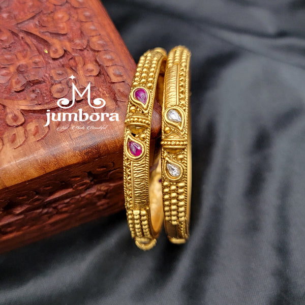 Rajwadi Gold Finish Kundan & Kemp Bangle