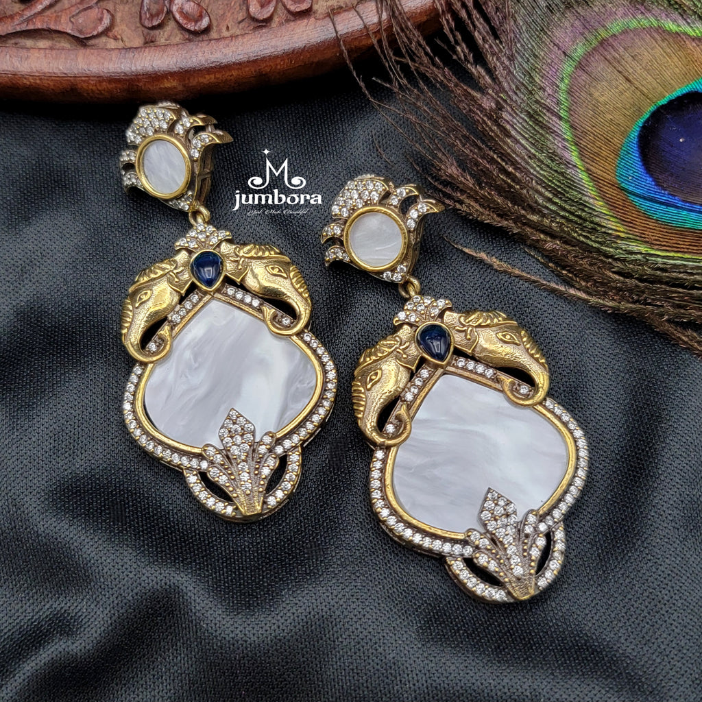 Sabyasachi Inspired MOP Ganesha AD Zircon Victorian Earring