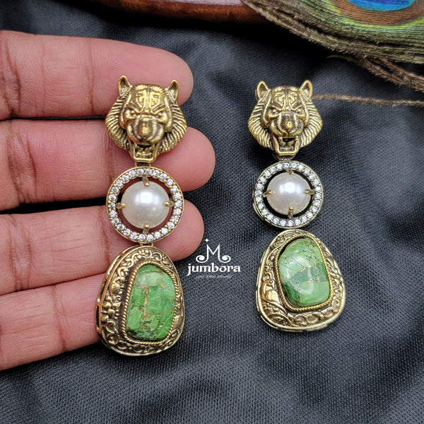 Sabyasachi Inspired MOP (Mother of Pearl) Green AD Zircon Victorian Earring