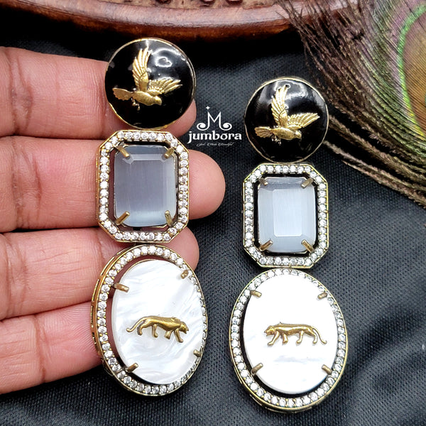 Sabyasachi Inspired MOP (Mother of Pearl) Grey AD Zircon Victorian Earring