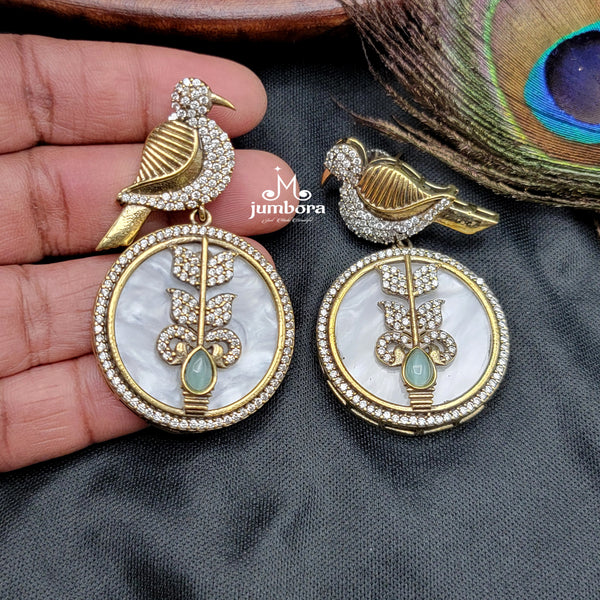 Sabyasachi Inspired MOP (Mother of Pearl) Bird AD Zircon Victorian Earring