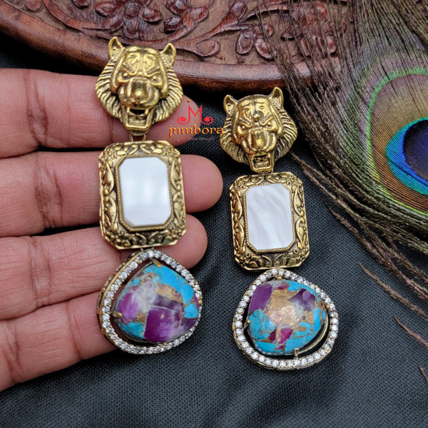 Sabyasachi Inspired MOP (Mother of Pearl) Multicolor AD Zircon Victorian Earring