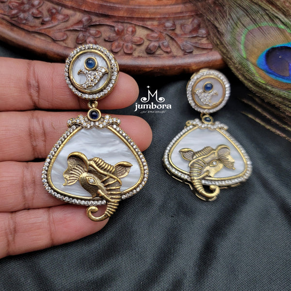 Sabyasachi Inspired MOP Ganesha AD Zircon Victorian Earring