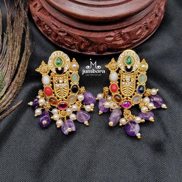 Navaratna Style Multicolor Lord Venkateshwara Pendant Temple Jewelry Set