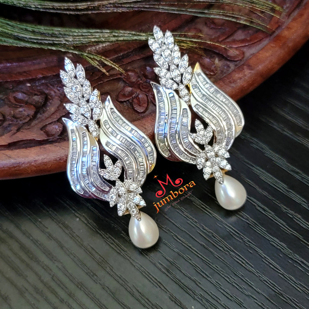 Partywear Designer Pearl &  White AD Zircon Earrings