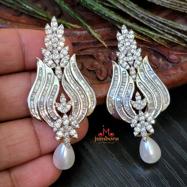 Partywear Designer Pearl &  White AD Zircon Earrings