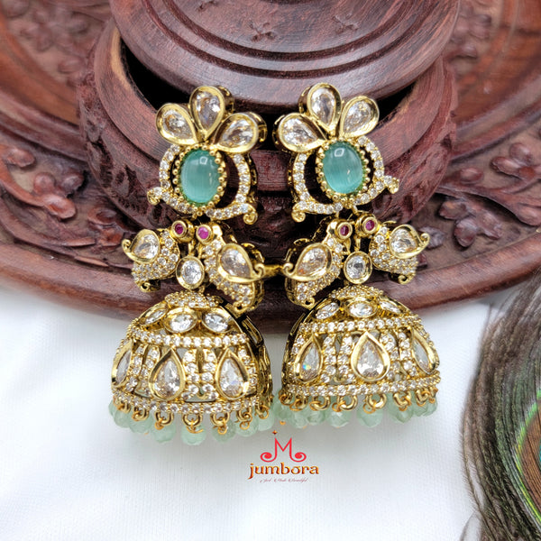 Victorian Mint Green & White AD Zircon CZ Jhumka