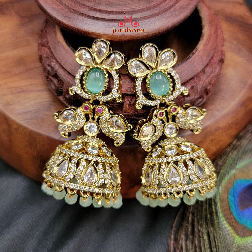 Victorian Mint Green & White AD Zircon CZ Jhumka