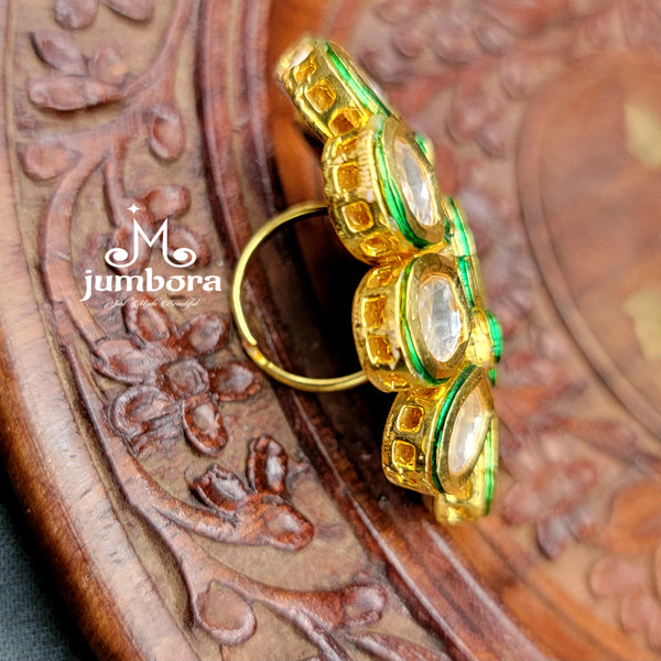 Big Size Adjustable Kundan Finger Ring