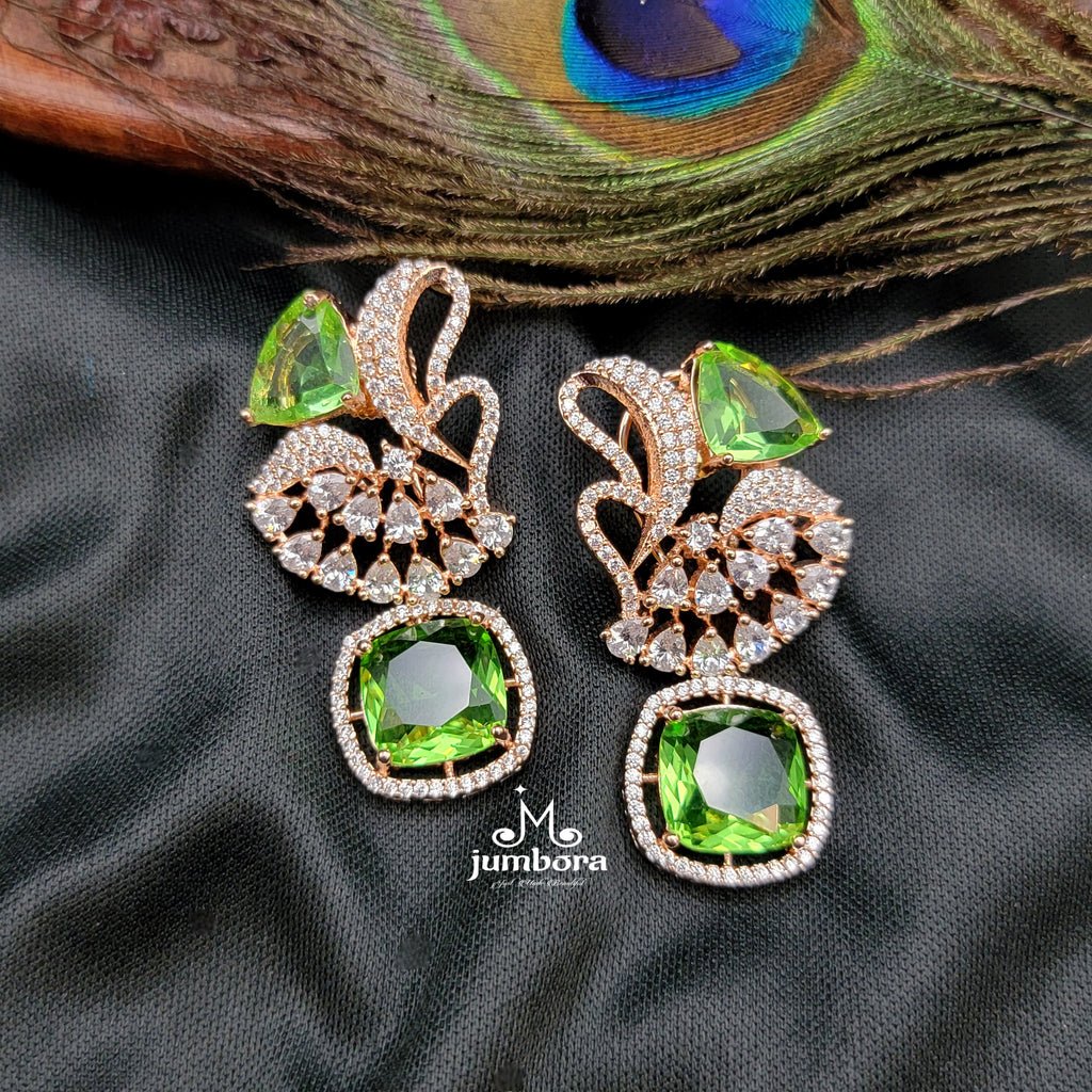 Rosegold Peridot Green & White AD Zircon Earring