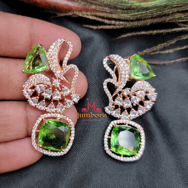 Rosegold Peridot Green & White AD Zircon Earring