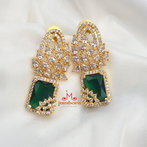 Green & White Stone AD Zircon Earring