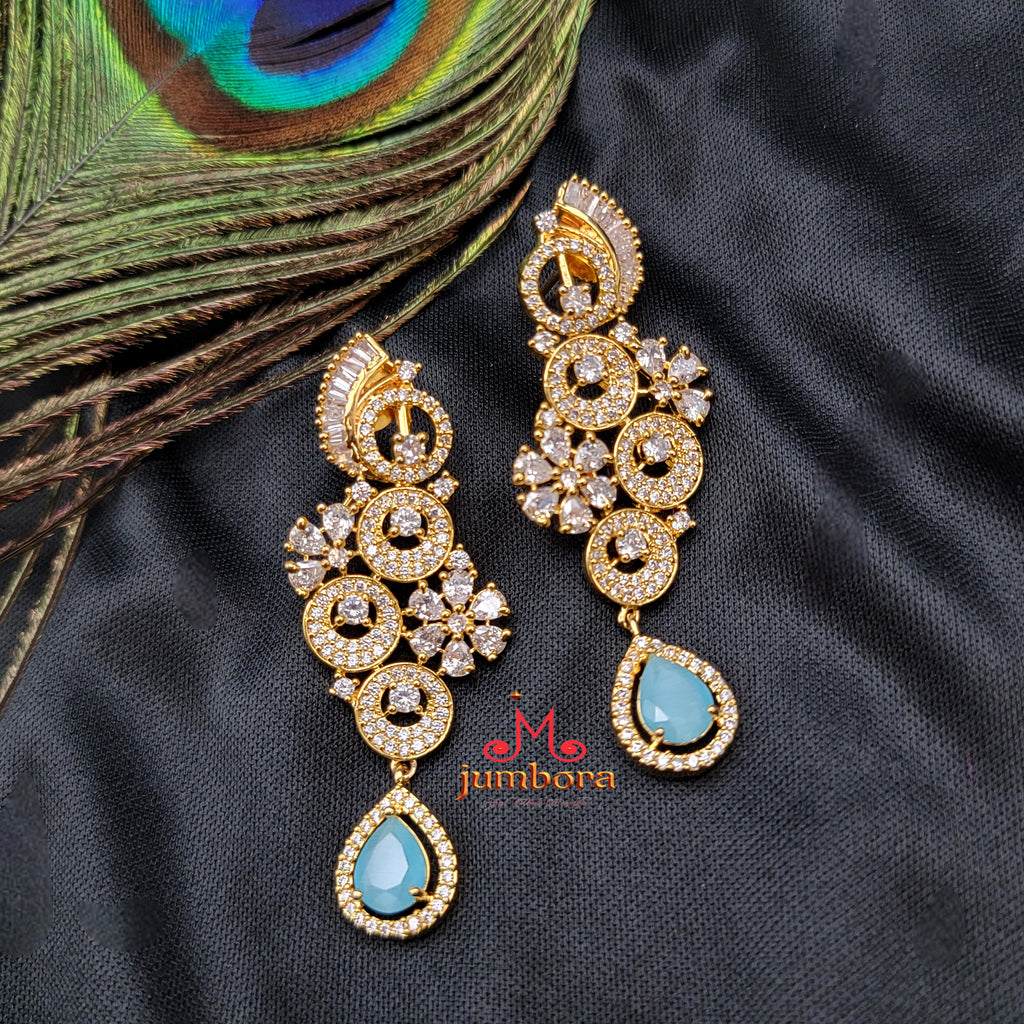 Partywear Designer White & Light Blue AD Zircon Earrings