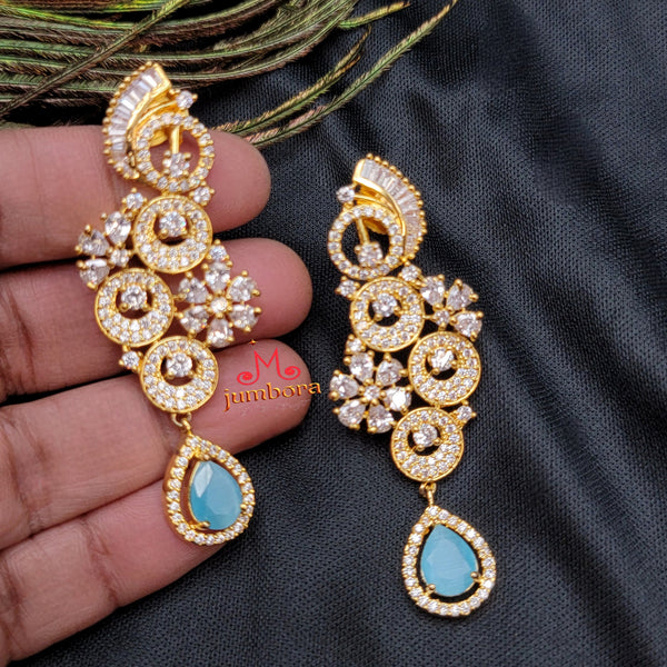 Partywear Designer White & Light Blue AD Zircon Earrings