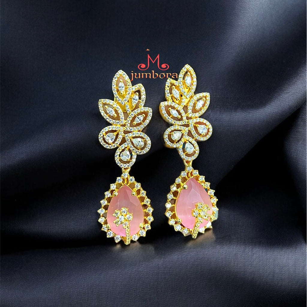 Partywear Designer White & Pink AD Zircon Earrings