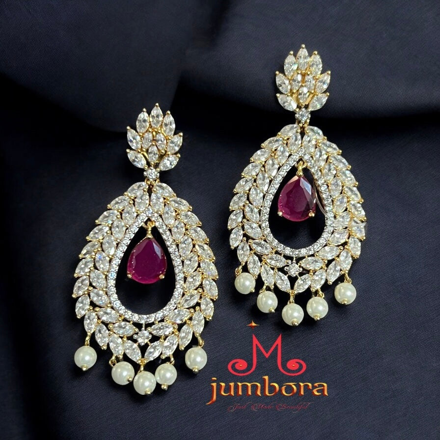 Contemporary Partywear Red & White AD Zircon Earring