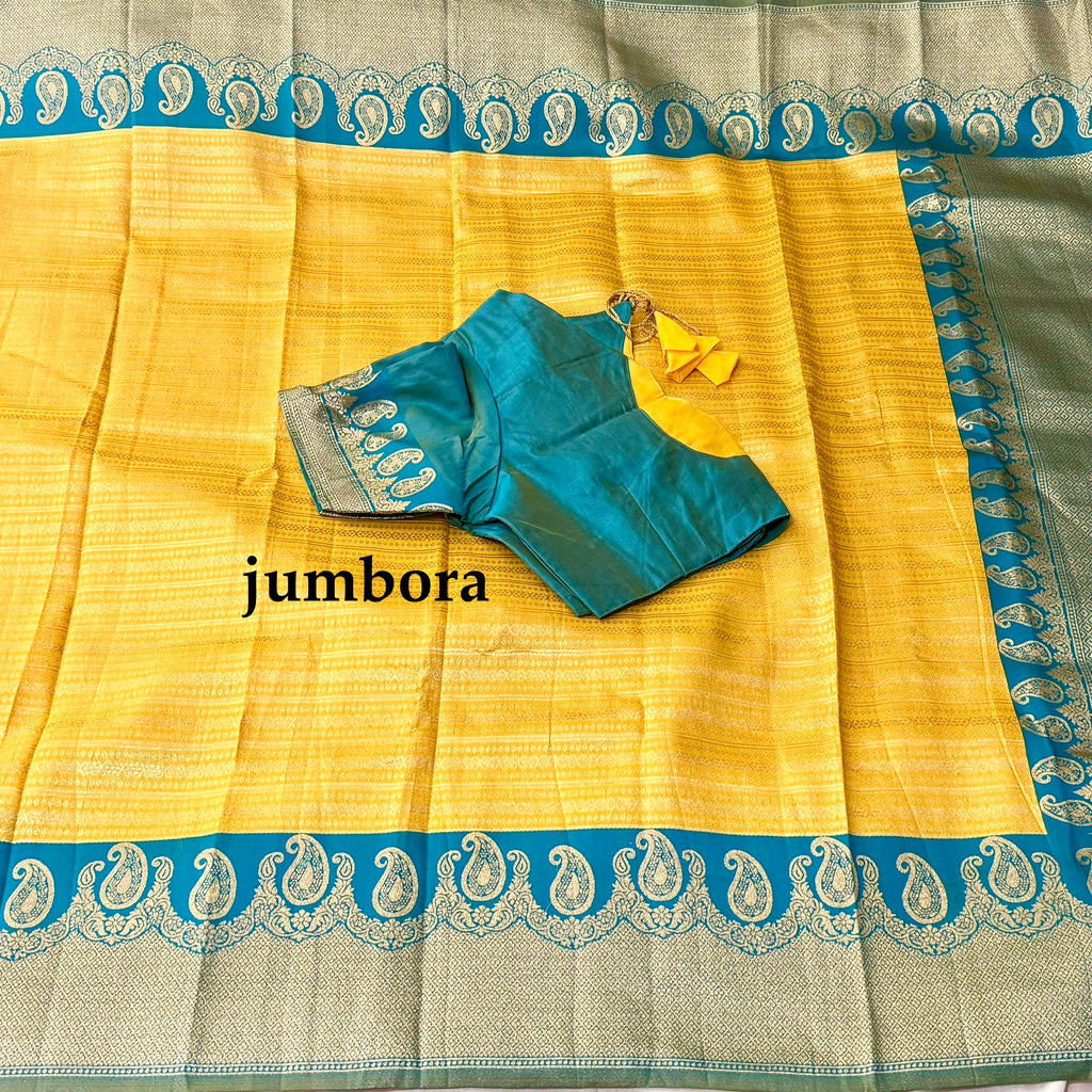 Yellow Designer Soft Banarasi Silk Saree with Stitched Blouse