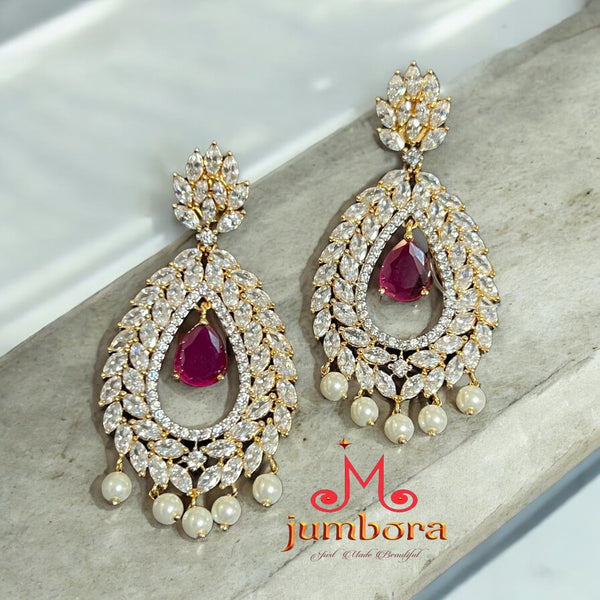 Contemporary Partywear Red & White AD Zircon Earring