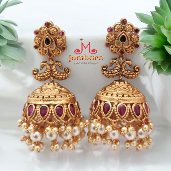 Antique Gold Matte Peacock Jhumka Earring