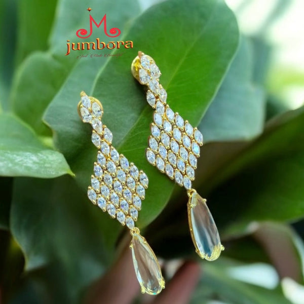 Partywear Designer Long White AD Zircon Earrings