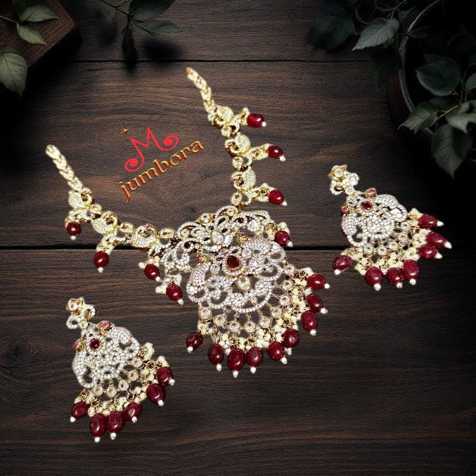 Maroon and White AD CZ Zircon Victorian Necklace