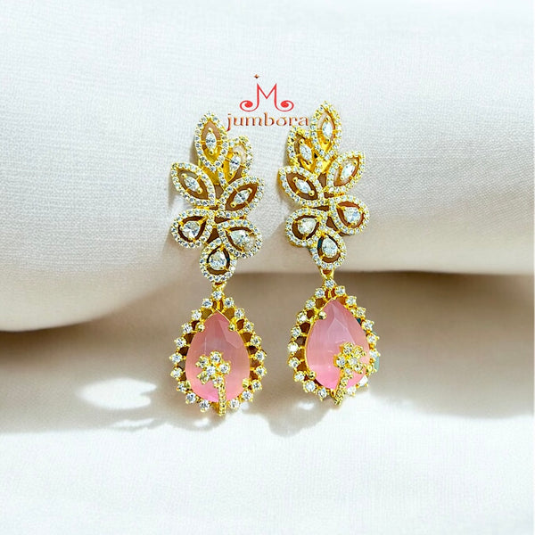 Partywear Designer White & Pink AD Zircon Earrings