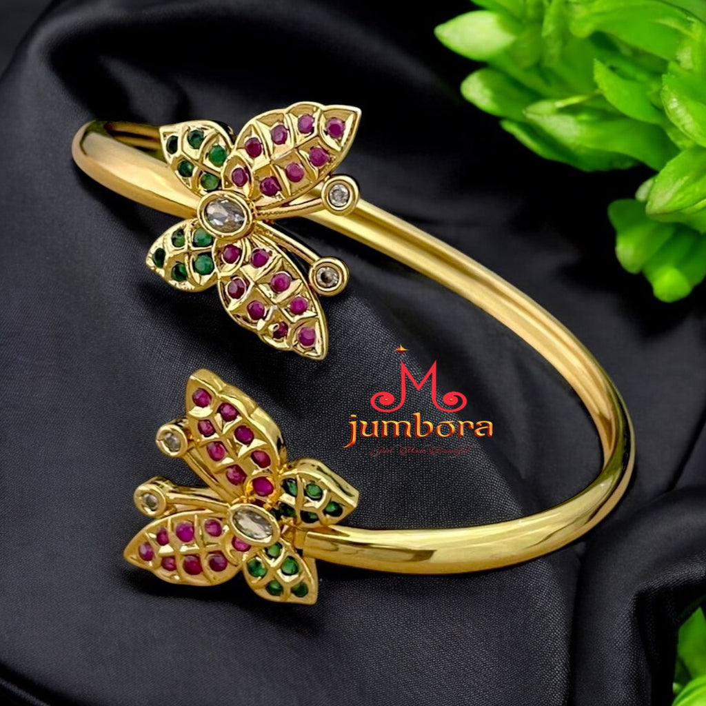 Butterfly Gold Finish Open Type Single Bangle Bracelet