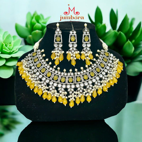 Victorian Kundan Monalisa Yellow & Black AD Zircon Bridal Necklace