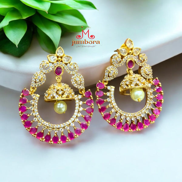 Matte Gold Finish CZ stones Chandbali Earring