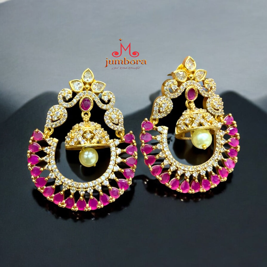 Matte Gold Finish CZ stones Chandbali Earring