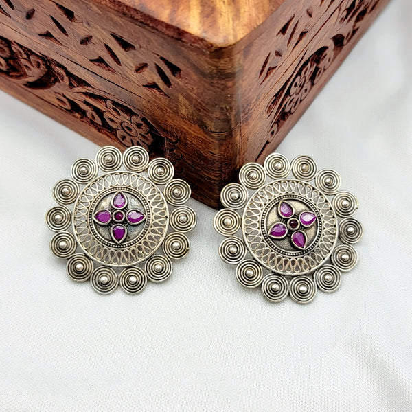 Oxidized German Silver Floral Stud Earring