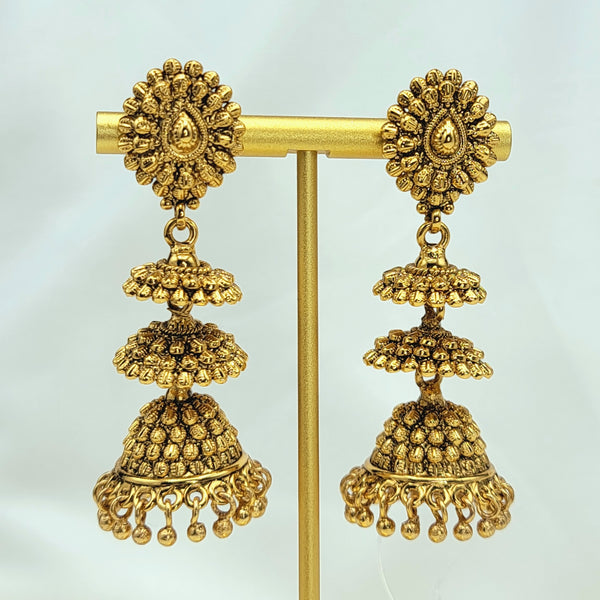 Triple Row Anitque Gold Jhumka