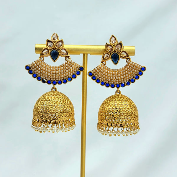 Polki LCD Blue Anitque Gold Jhumka