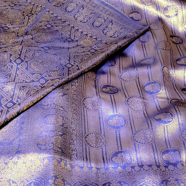 Dark Blue (Violet) soft Banarasi Silk Saree with stitched Blouse