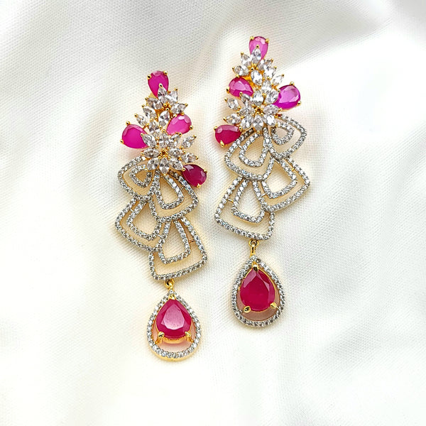 Statement Long Ruby Red & White AD Zircon earring