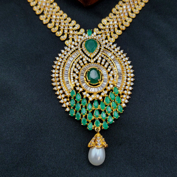 Emerald Green & White AD Zircon Statement Necklace set