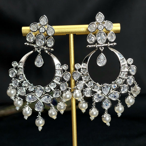 White Silver Finish AD Zircon Chaandbali Earring