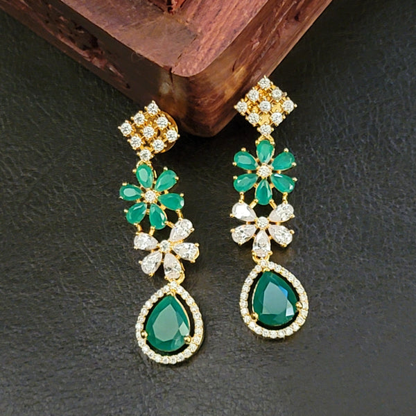 Emerald Green & White Floral AD Zircon Nevklace set