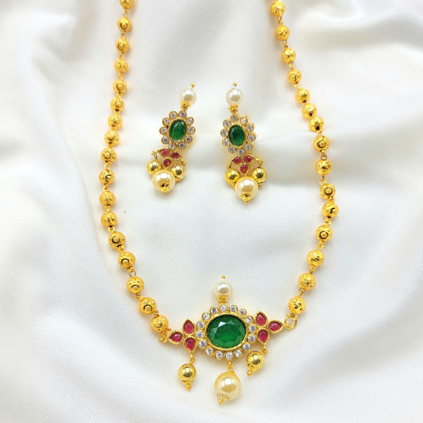 Red & Green AD Zircon Gold Ball Mala Necklace