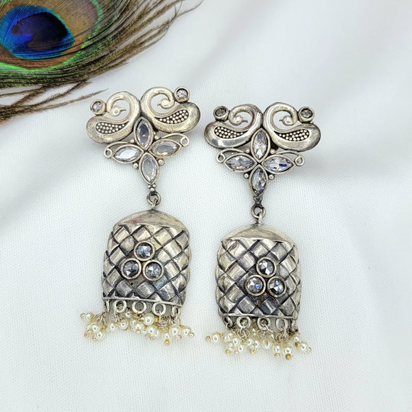 Peacock Oxidized German Silver Earring with Pearls