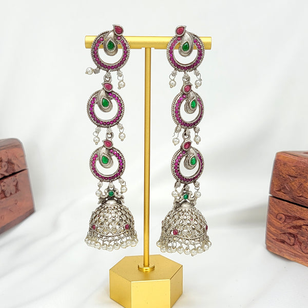 Statement Long Oxidized German Silver Jhumka Earring