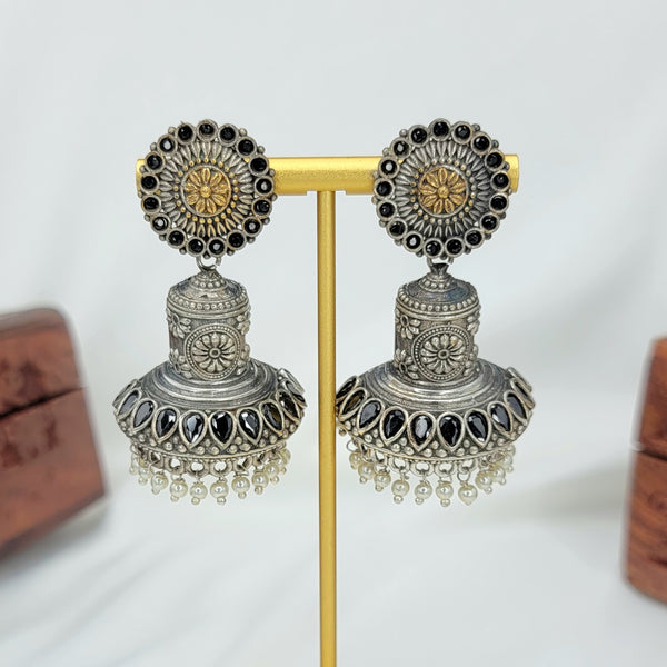 Dual Tone Black Oxidized German Silver Jhumka Earring