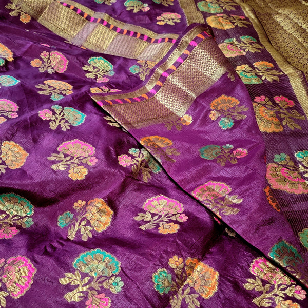 Burgandy/Wine color South Tusser Silk Saree with stitched Blouse